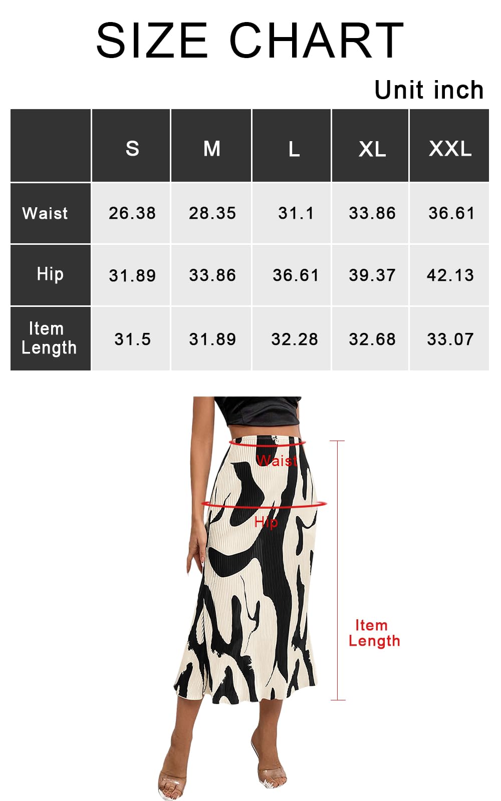 Women's 2024 Summer High Waist Printed A Line Pleated Skirts for Women Trendy Bodycon Midi Skirt Flared Hem (Beige, X-Large)
