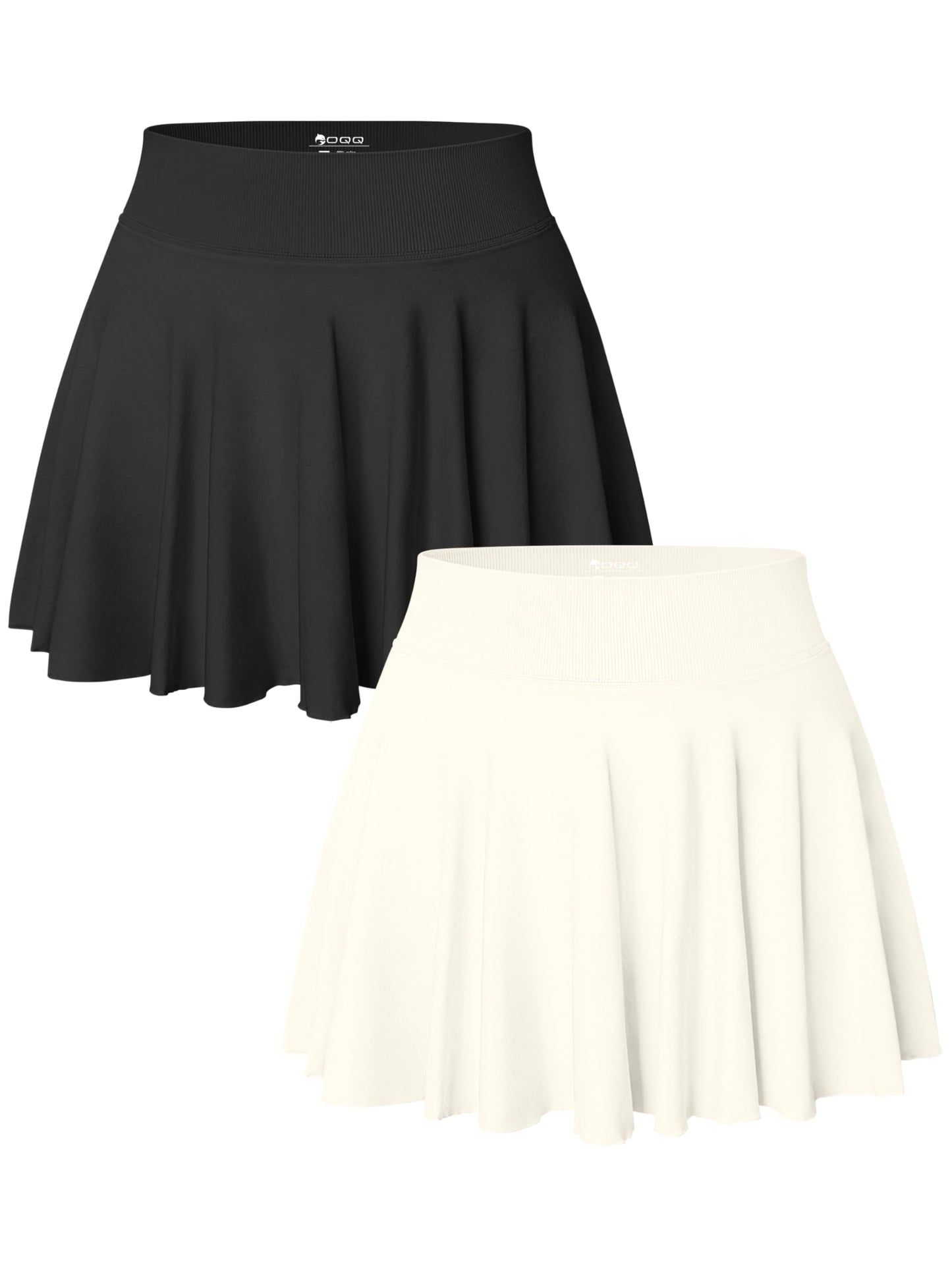 Women 2 Piece Skirts 2 in 1 Flowy Basic Versatile Stretchy Flared Casual Mini Skirts Blakc Beige