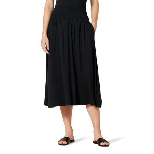 Women's Jersey Pull On Midi Length Skirt, Black, X-Small