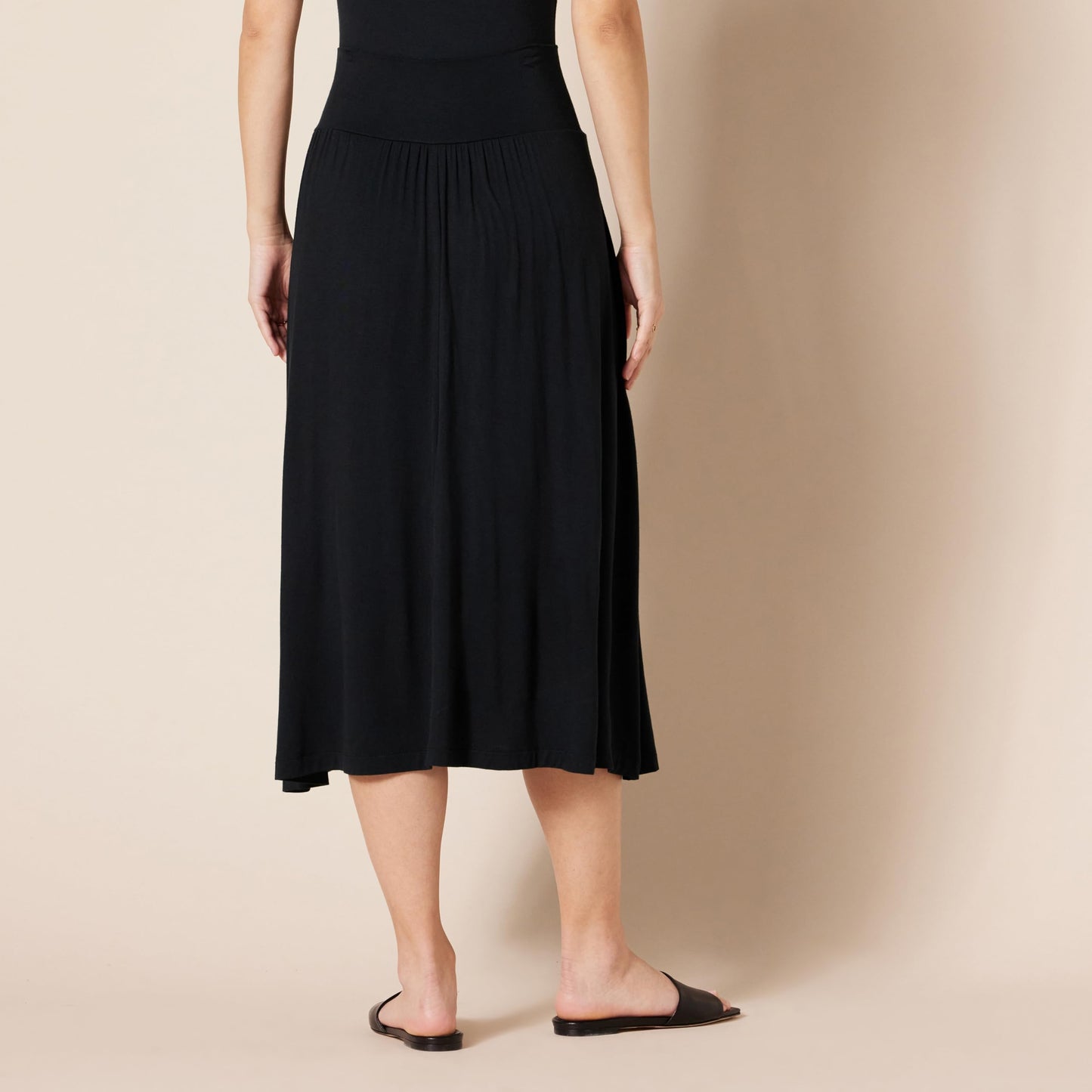 Women's Jersey Pull On Midi Length Skirt, Black, X-Small